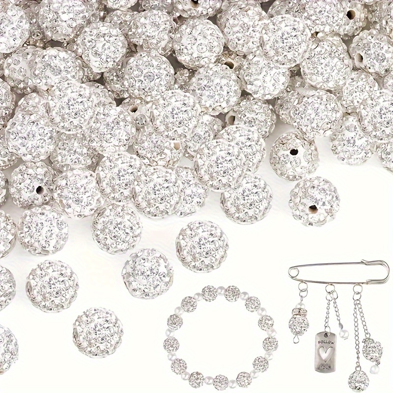 

50pcs Shamballa Disco Ball Beads, 10mm Rhinestone Pave Sparkle Clay Beads For Jewelry Making, High-quality Crystal Clay Round Beads For Bracelets, Necklaces, Earrings Diy Crafts