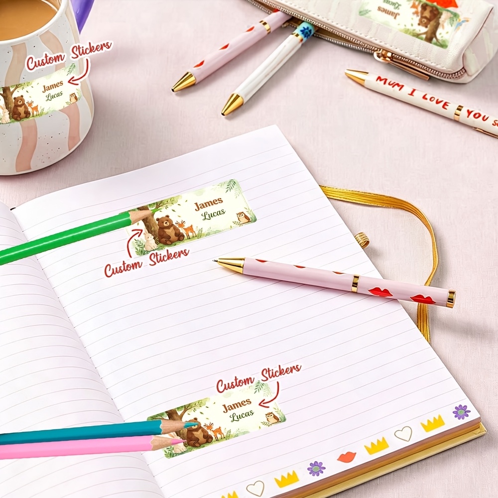45/90pcs Personalized Forest-Themed Animal Name Stickers
