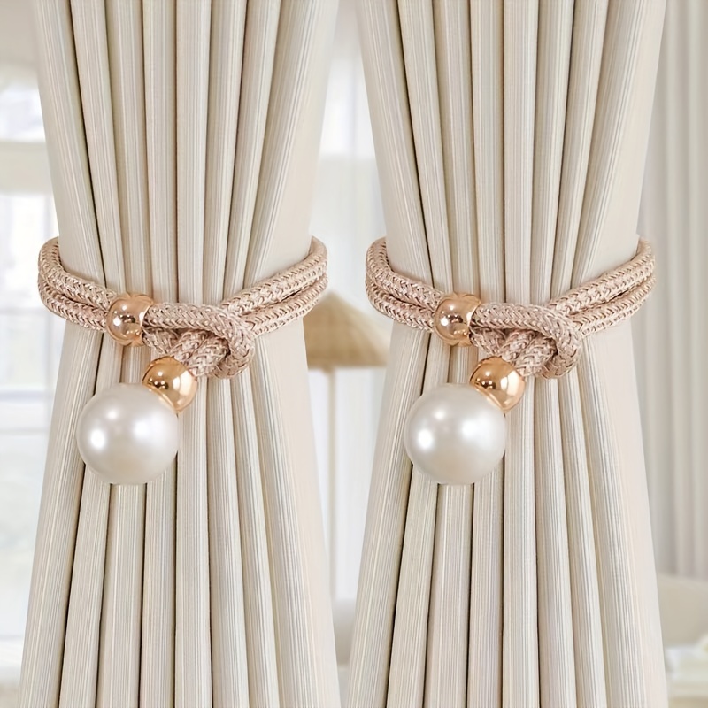 2pcs french curtain straps with   pearl decor for home decor   beads curtain straps adjustment curtain straps curtain accessories binding rope simple binding rope curtain tieback curtain holdback details 5