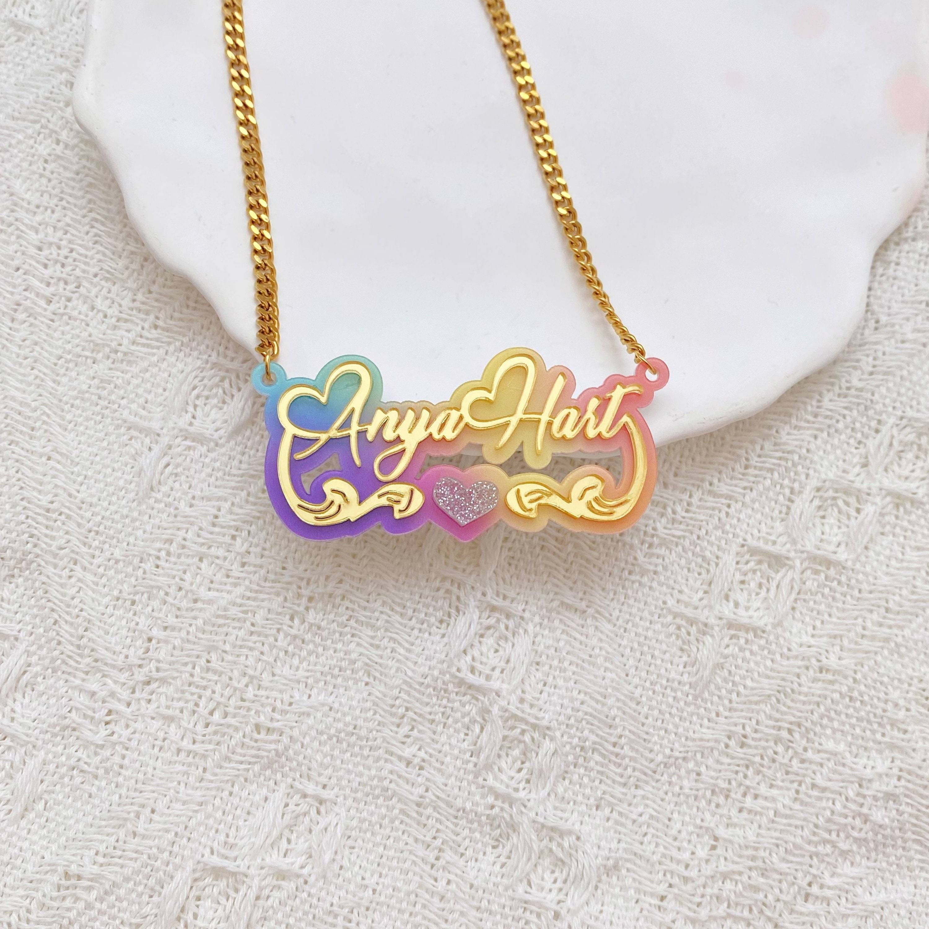 

1pc Customized Name Acrylic Necklace Rainbow Gradient Color Halloween Celebration Gift Personalized Diy Creative English Plaque Anniversary Pendant Cute New Year Gift For