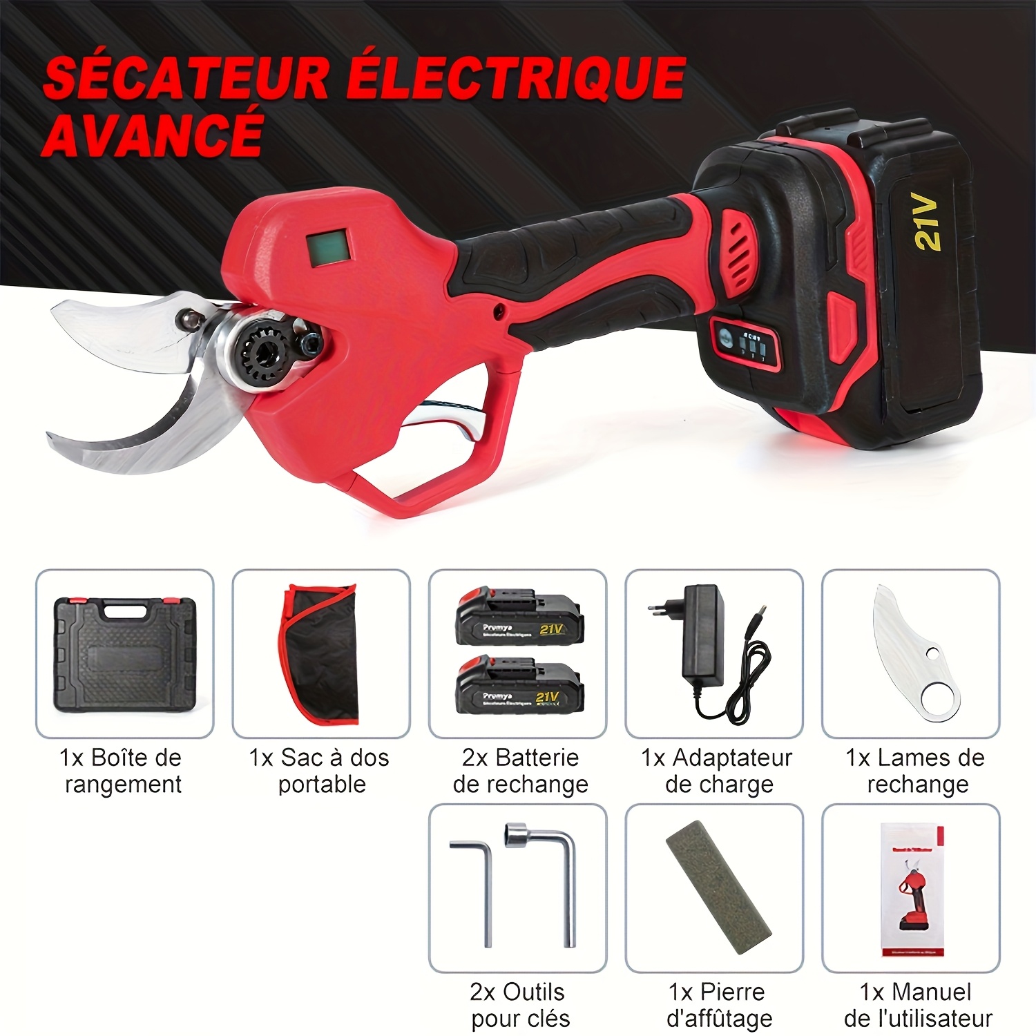 TEMU 1000w 50mm Electric Pruning Shears Brushless Cordless Pruning Shears Tree Branch Cutting Tool, With 2 Batteries