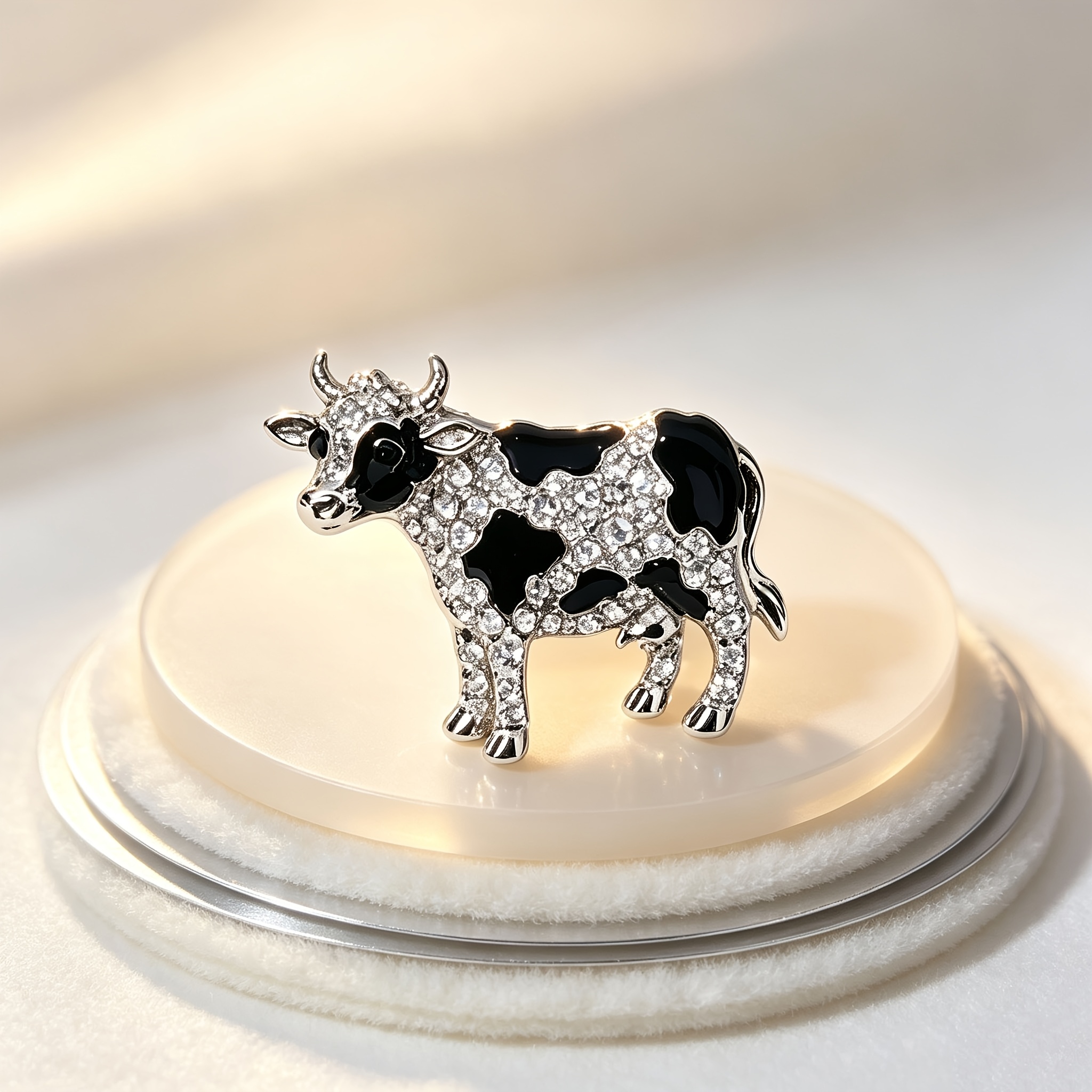 TEMU Broche Strass Vache de Dessin Animé Noire et Blanche, Accessoire Animal , Amusant et Créatif pour les Meilleurs Amis