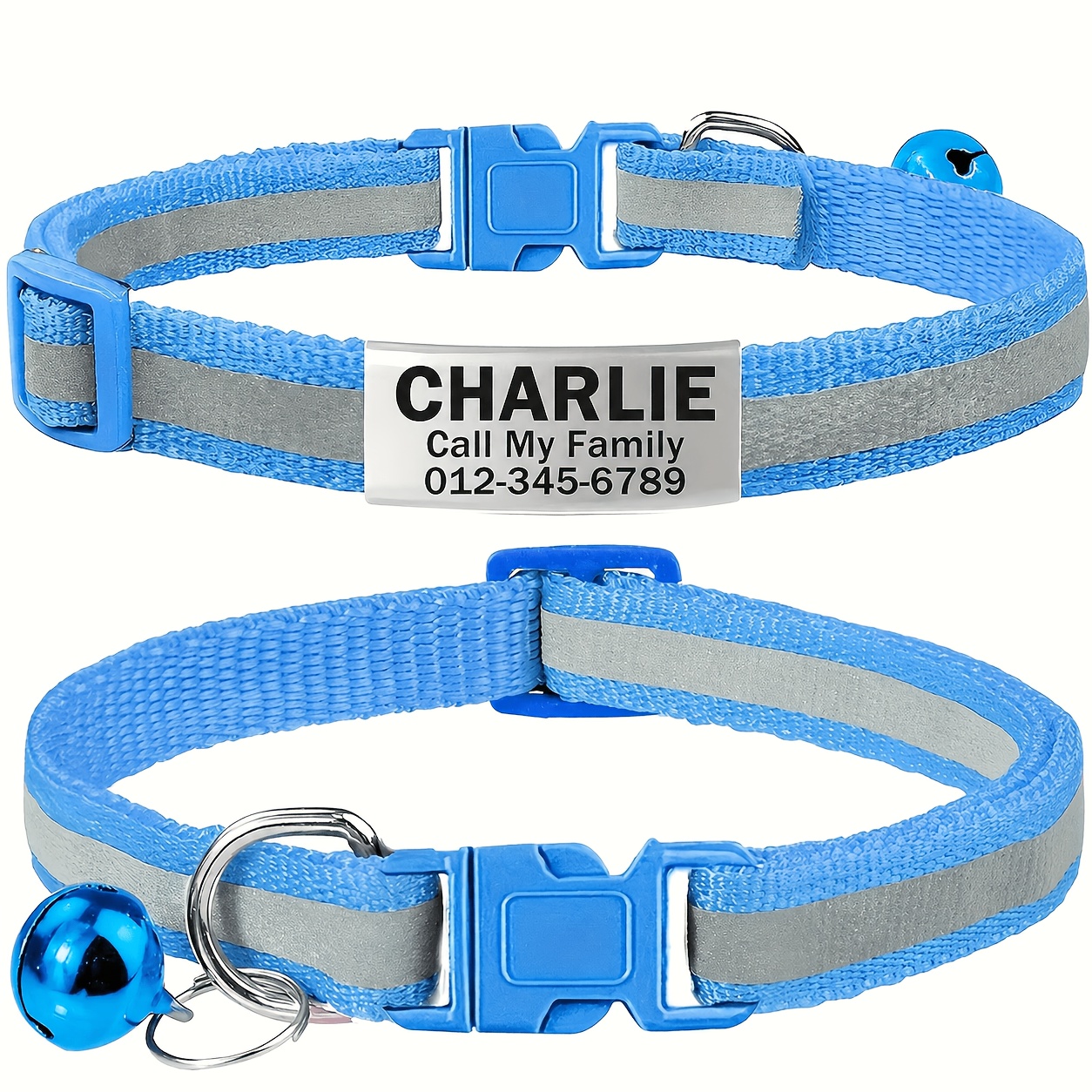 TEMU 1 Collier Réfléchissant Personnalisable pour Chat et Chien avec Boucle Anti-Étranglement & Cloche, Plaque d'Identité Ajustable - Nom de l'Animal