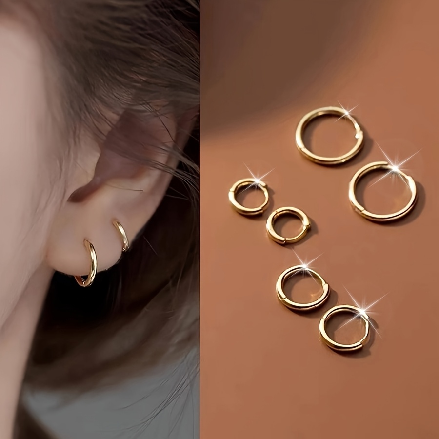 Golden Circle Earrings Set - 8 10 12mm Hoop Earrings