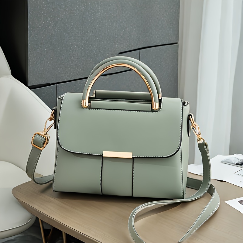 

1pc Fashion Handbag For Women, Waterproof With Adjustable Magnetic Strap, Solid Color Crossbody Bag, Polyester Lined, Paint Detail, In Black, , Khaki, Green