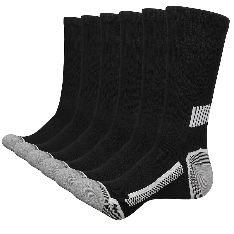 TEMU 10 Pairs Men's Cushioned Mid-calf Sports Socks, Reinforced , Vertical Stripe Weaving, Moisture-wicking Mid-calf Athletic Socks