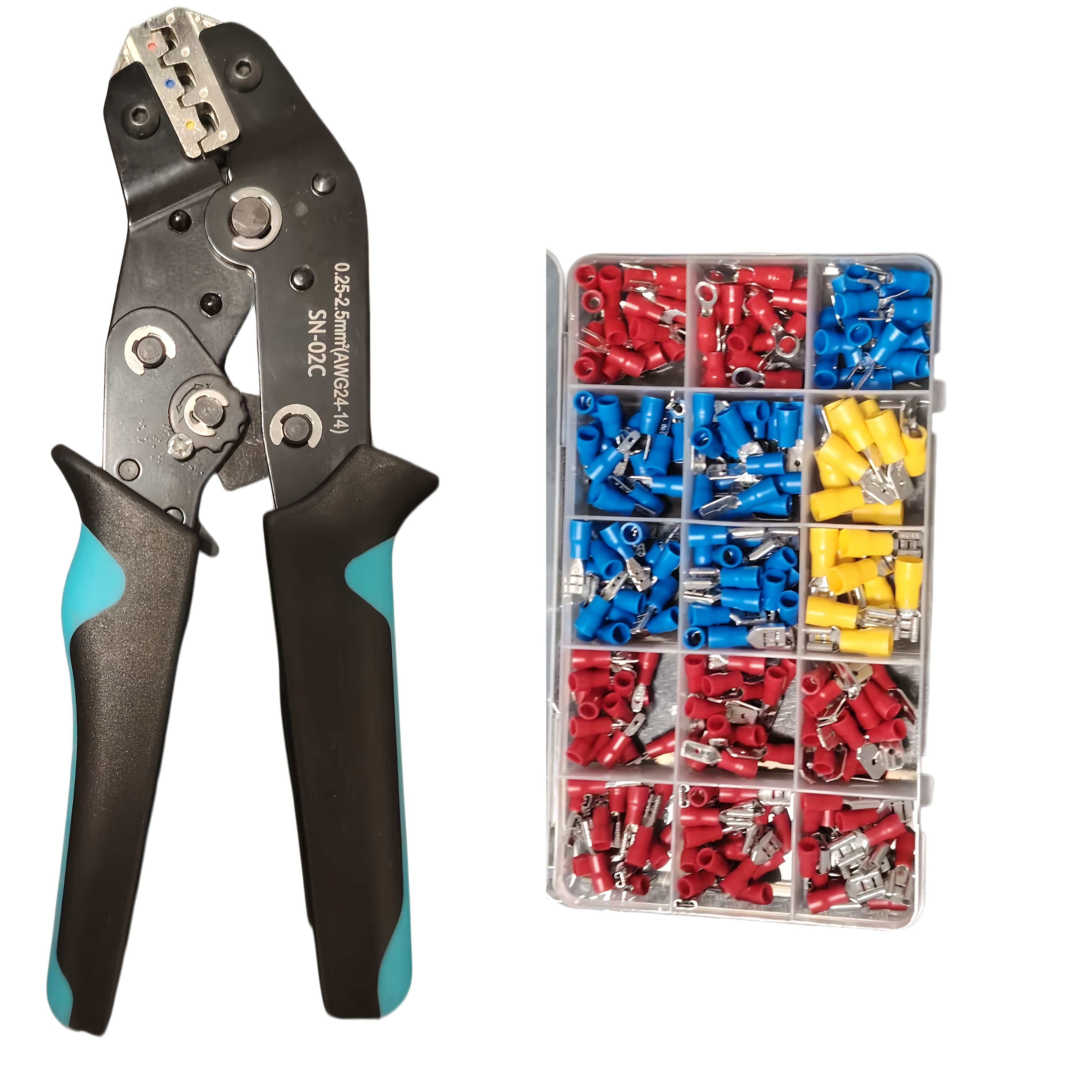 TEMU Juego de 320 terminales de cable con crimpadora de carraca autoajustable SN-02C - conectores de anillo, horquilla y terminal con función de y
