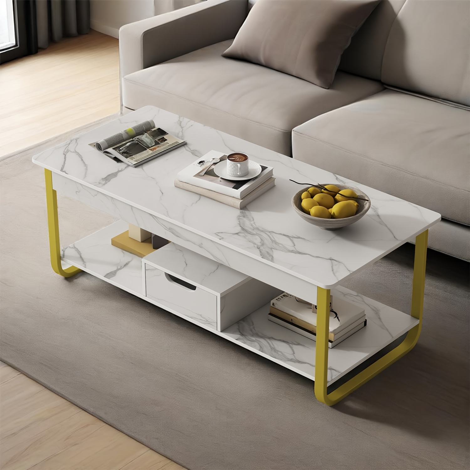   modern coffee table with storage shelf sturdy metal legs no assembly needed living room   table compact 110x50x40 5cm white ideal for small spaces