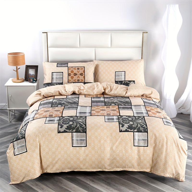 

Breathable Plaid & Floral Duvet Cover Set With Zipper Closure - 100% Polyester Sanded 3 Piece Bedding Set, All-season Comfort, Machine Washable Includes 1 Duvet Cover And 2 Pillowcases, No Insert