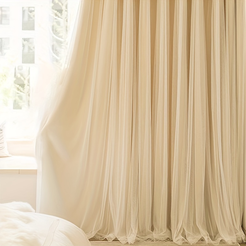 2024 New Easy Light Luxury French Cream Bedroom Room Ins Wind French Window Window Shade Decorative Yarn Curtain Fabric Double Finished Curtains 2pcs