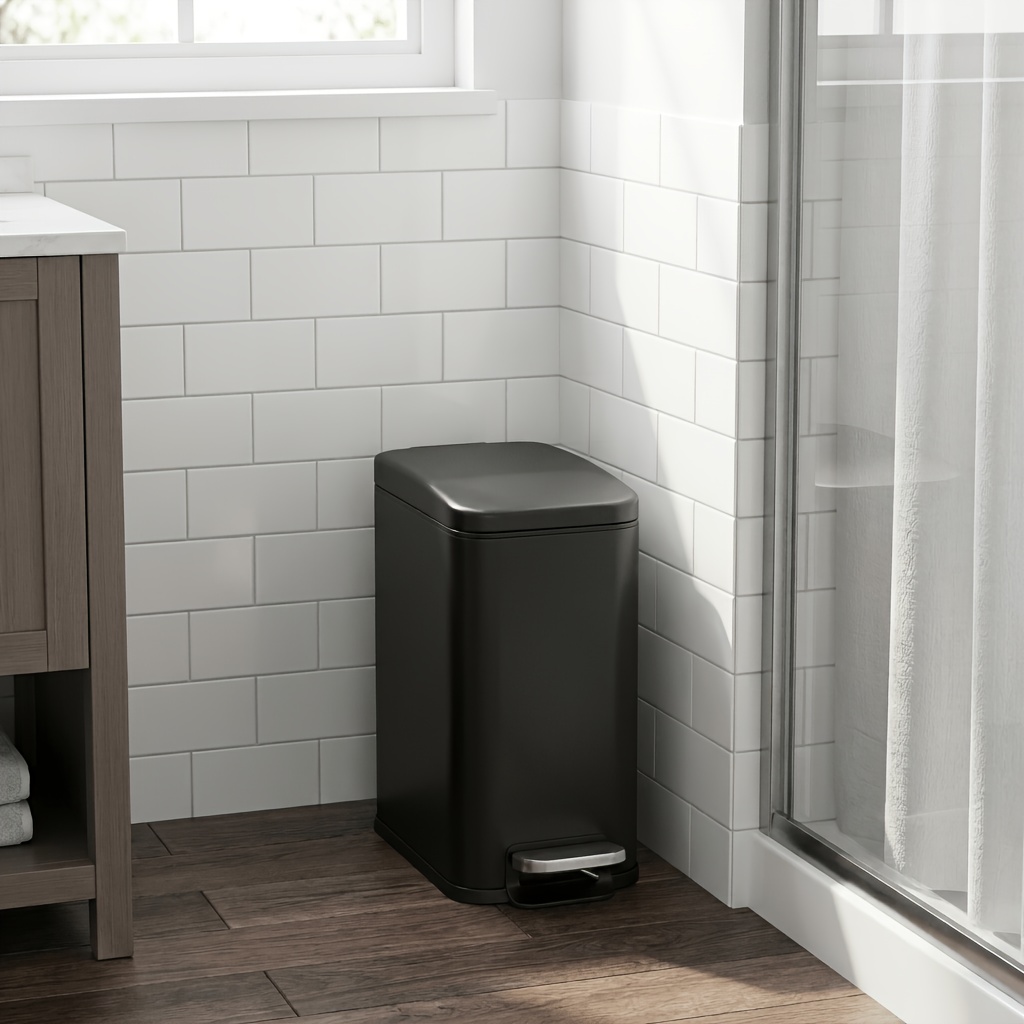 TEMU 1.3 Gallon Mini With Soft Closing Lid | Slim Stainless Steel Trash Bin For Bathroom, Bedroom, Office Small Spaces | Step-on Opening, 410