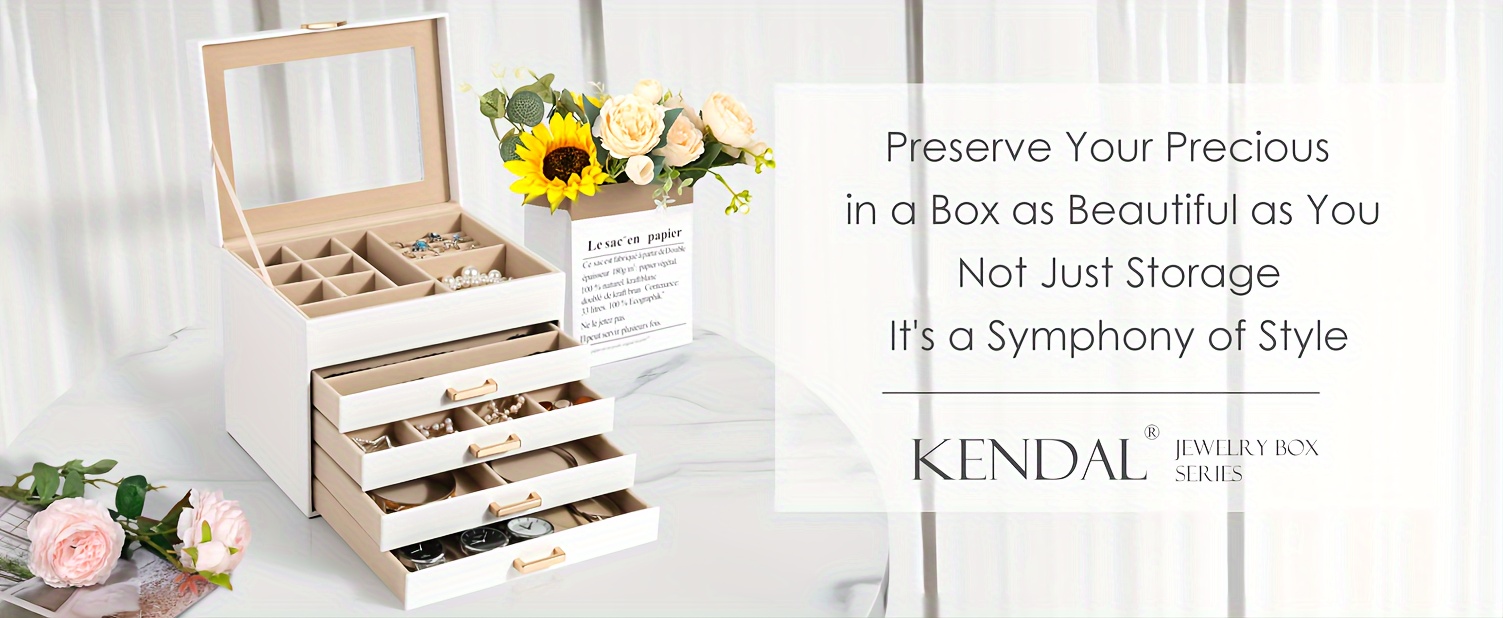 elegant 5 layer white jewelry organizer box with glass lid brass   knobs   leather storage for necklaces earrings rings bracelets ideal gift for girls jewelry boxes Product details 3