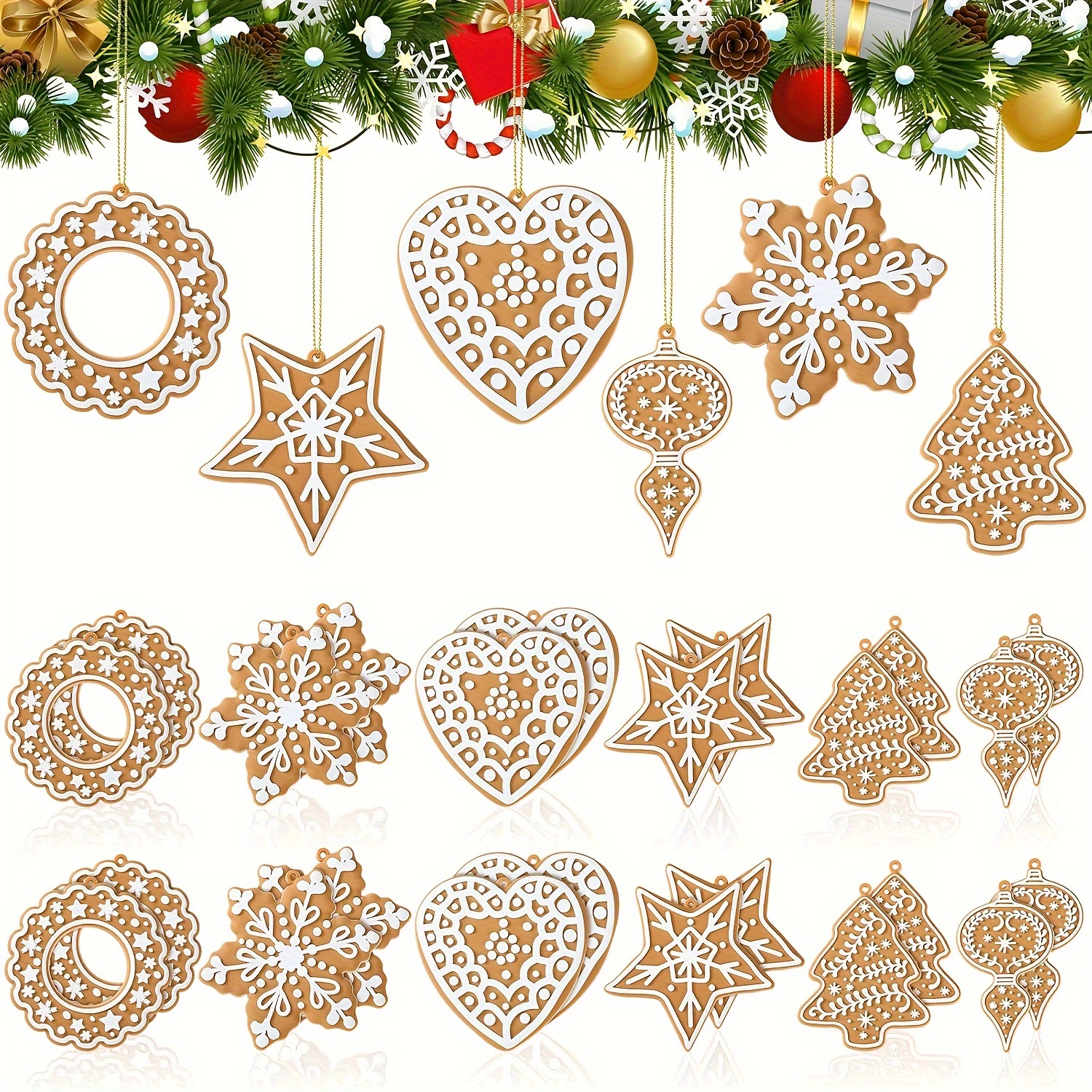 

24pcs Wooden Christmas Tree Ornaments Set - & Hanging Decorations For Parties