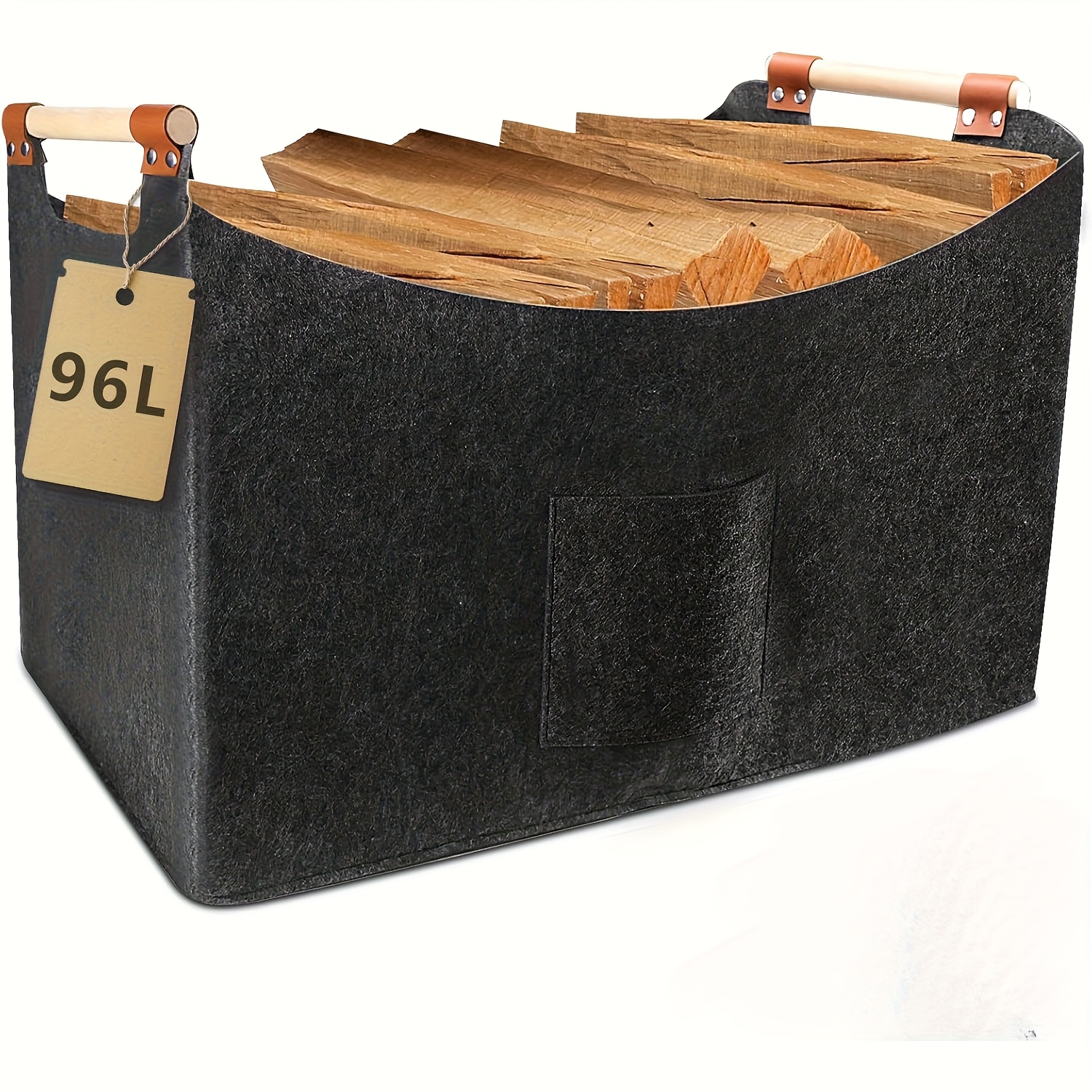 TEMU Grand panier à bois de chauffage XXL - Boîte de rangement de bois de chauffage pliable et durable avec doublure en laine épaissie, poignée en