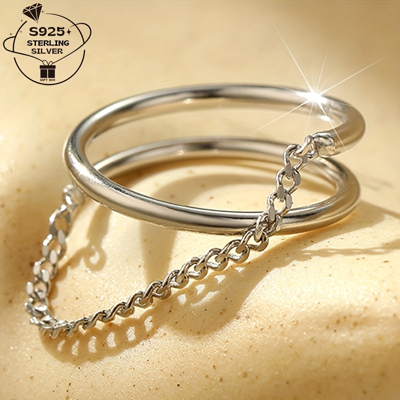 

A 925 Silver Personalized Chain Trendy Hip-hop Adjustable Ring For Women, Suitable For Daily Commuting, Weddings, Banquets, And Parties, And Can Be As A Gift To Your .