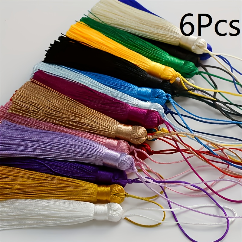 TEMU 6pcs Bohemian Style Tassel Charms - Vibrant Polyester Long Tassel Hanging Rope Additions, For Keychains, Clothing Decoration And Craft Projects