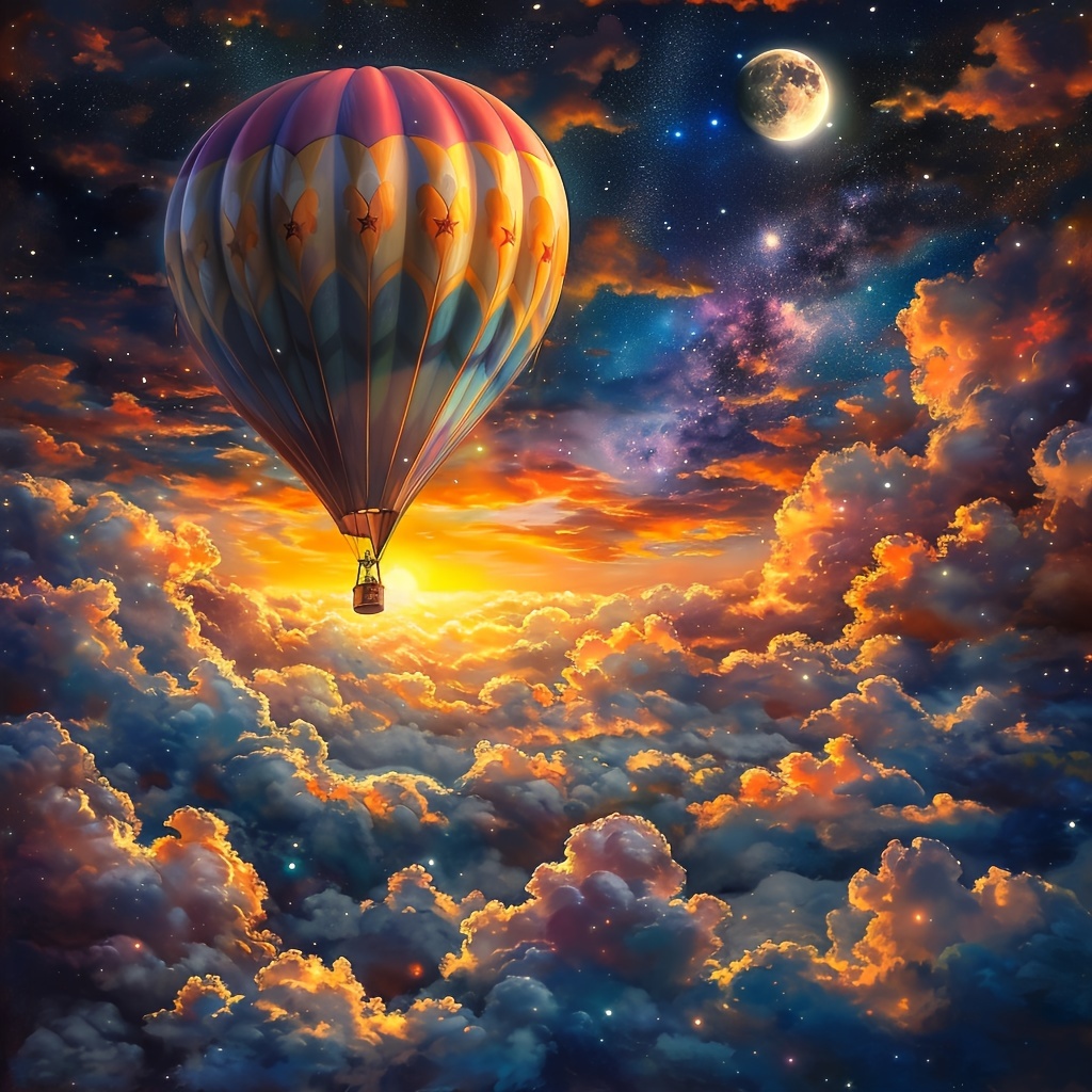 

Diy 5d Diamond Painting Kit - Hot Air Balloon On Clouds, Large Frameless Round Gem Art For Beginners, Acrylic Craft Tools & Supplies, Home Wall Decor Gift, 15.7*15.7in - 1pc