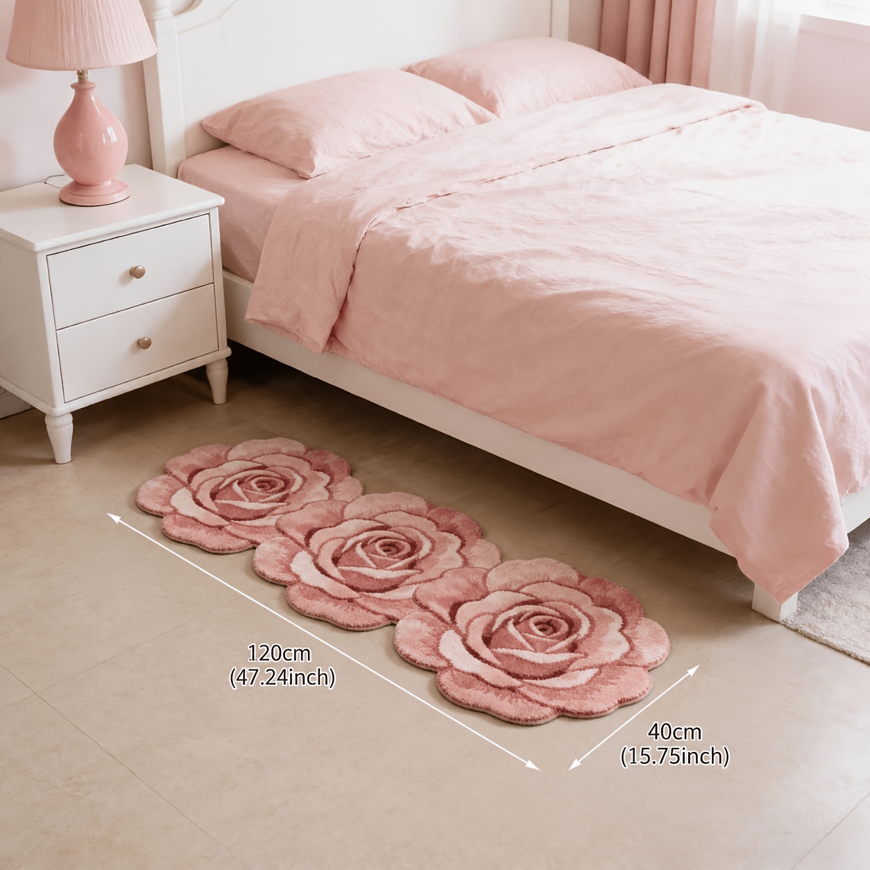 TEMU Faux Imitation Cashmere 800g/㎡, Irregular Floral Runner Rug, Ins-style Pink Bedroom Decorative Bedside Rug, Living Room Sofa Bay Window Plush