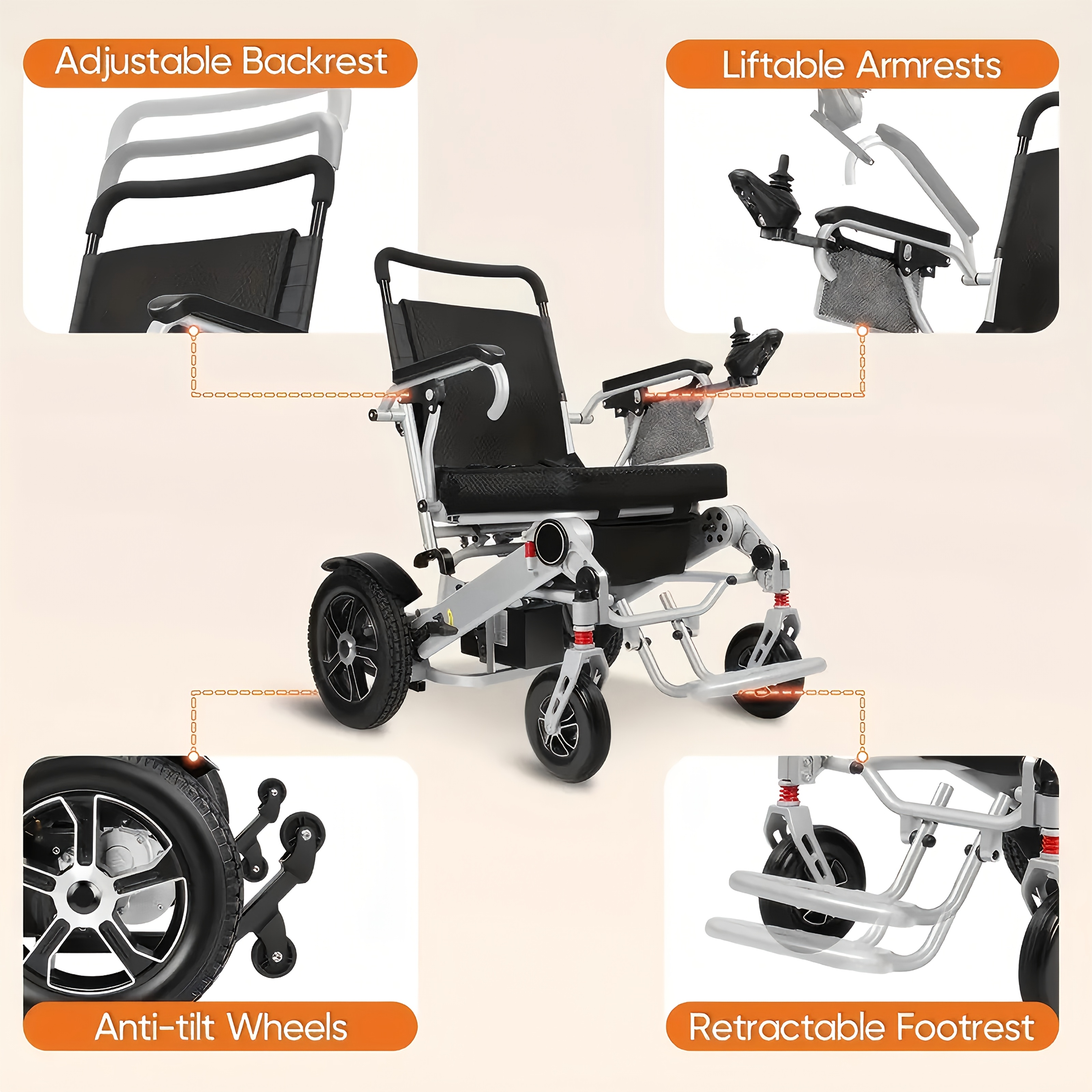 electric wheelchair mobility scooter for seniors 300 500w high power 13     lightweight and foldable 350 lbs weight capacity Product details 16