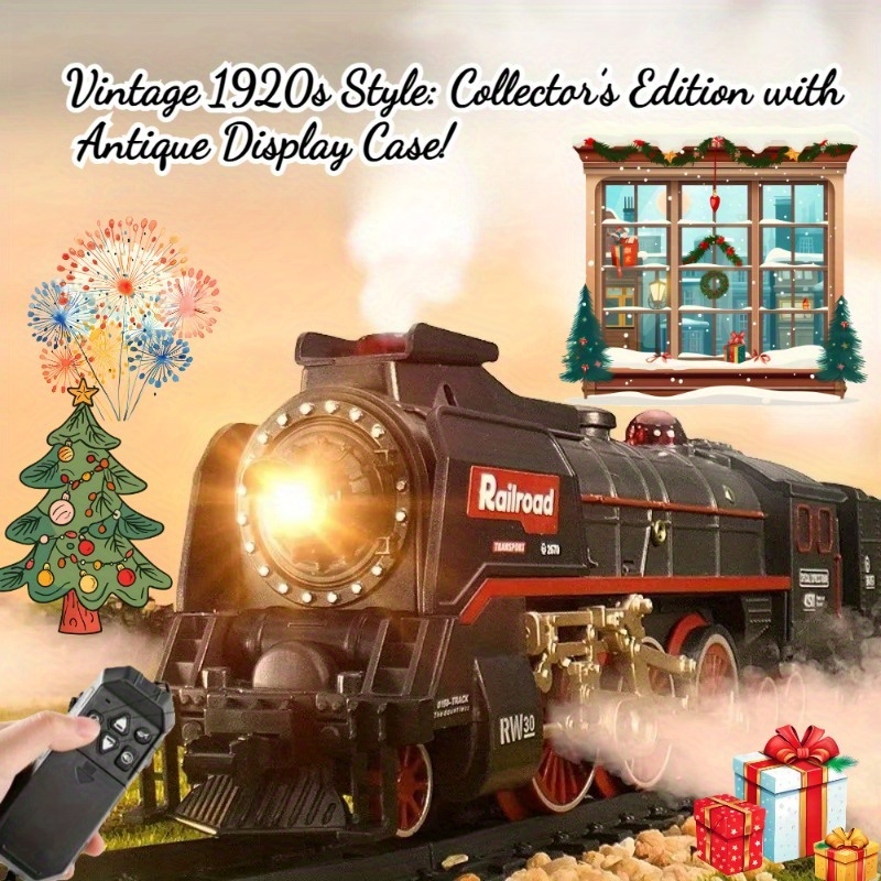 Electric Train Set for Kids Ages 3+ Real Smoke LED Lights Train Sounds Interactive Bridge Track Long-Lasting Battery Parent-Child Play Collectible Toys Christmas Birthday Gifts for Boys Girls