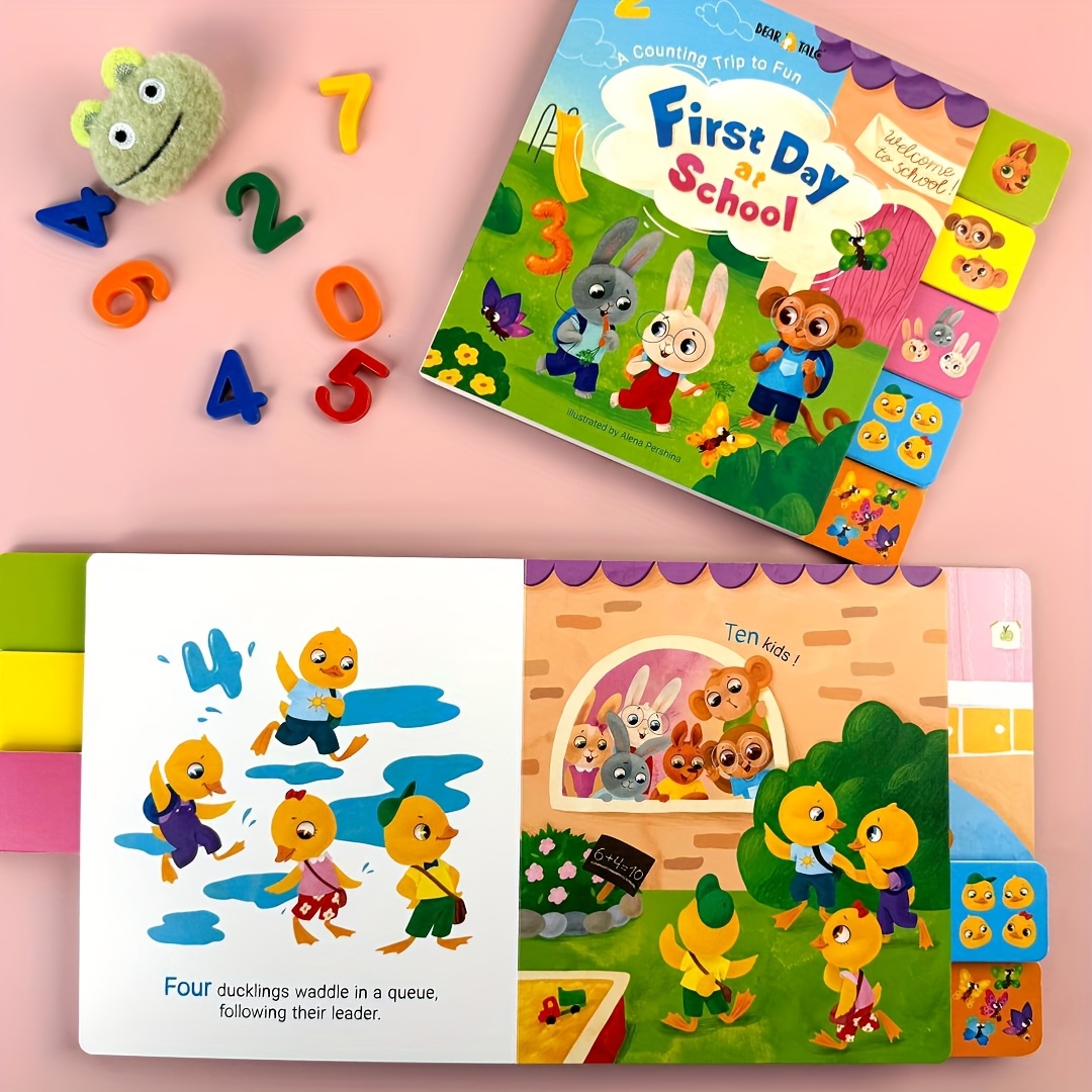 The Initial Day at School, Books for Kids Aged 1-5 Focusing on Numbers And Addition, Featuring Cartoon Illustrations, Easy to Clean, Suitable for Family Education, Perfect As Gifts for Christmas, New Year, And Birthday Parties.