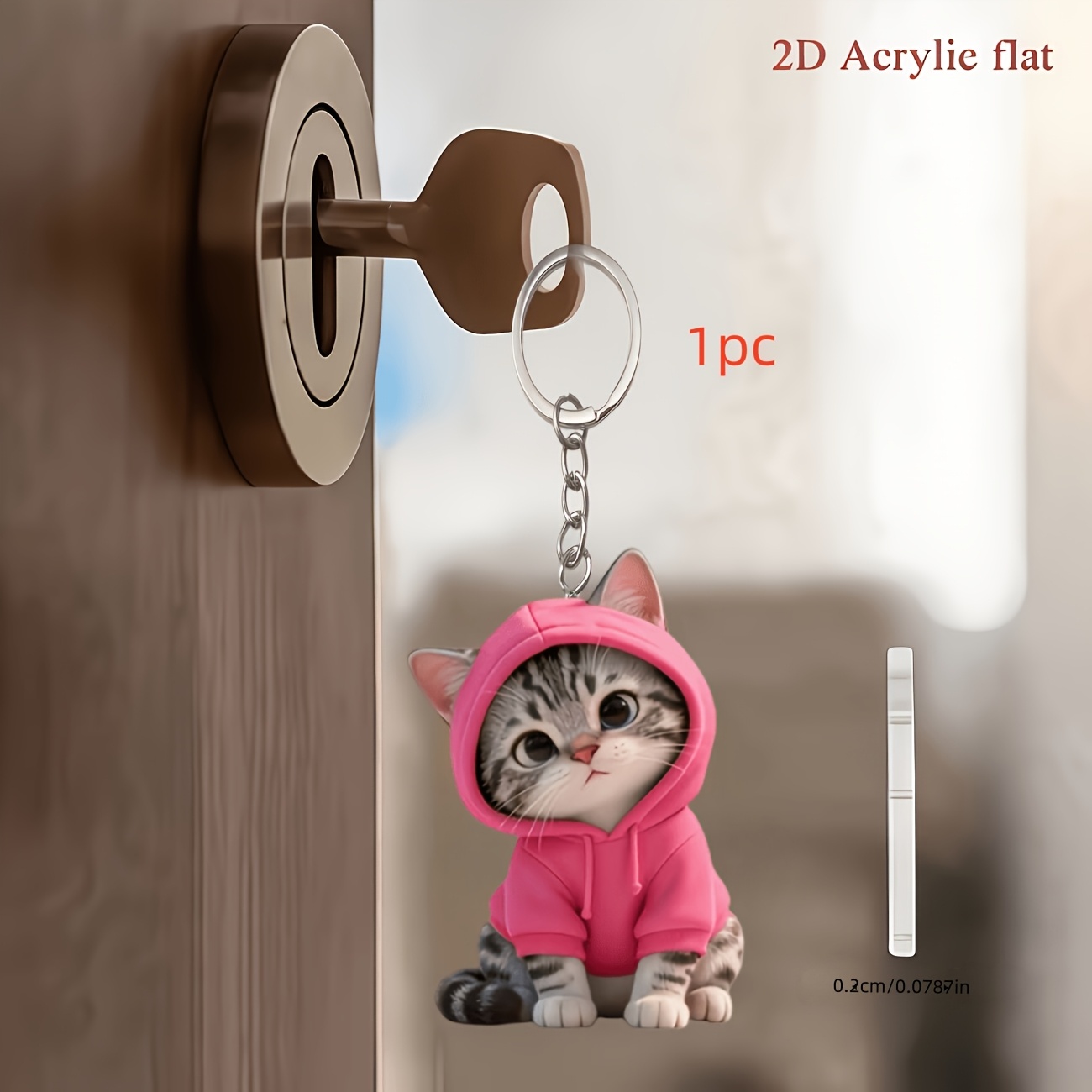 TEMU Llavero 2D 1pc/6pcs Gato Rosa, Llavero Acrílico Multifuncional, Adecuado para Llaveros de Coche y Decoraciones de Mochila, Regalo de San