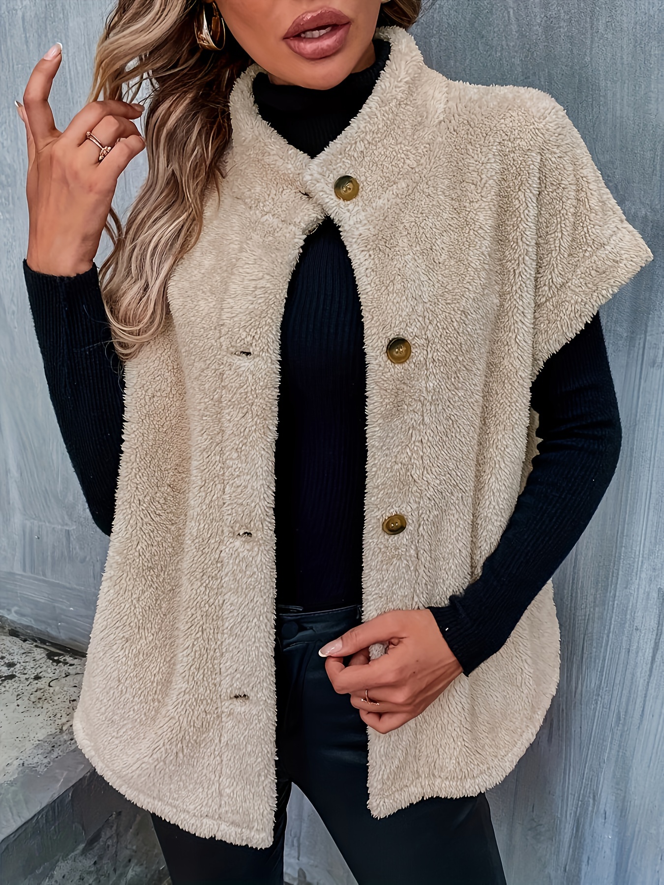 manteau teddy beige élégant femme veste décontractée à Temu
