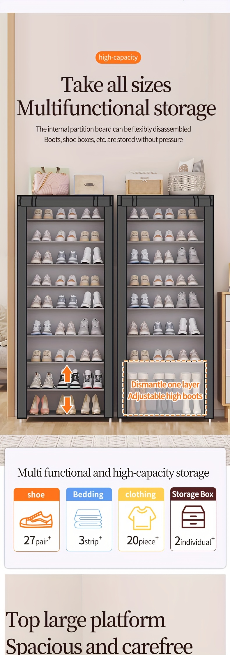 1pc 10 layer sturdy and tall shoe rack for bedroom entrance vertical shoe storage and storage rack that can   18 22 pairs of shoes independent shoe storage cabinet with dust cover shoe cabinet details 1