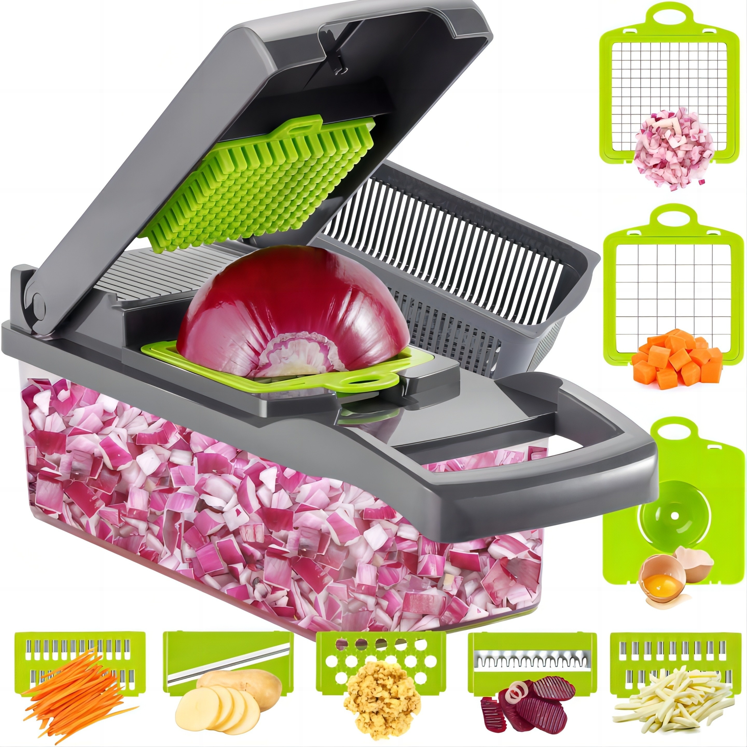 

Vegetable Chopper, Pro Onion Chopper, Multifunctional 13 In 1 Food Chopper, Kitchen Vegetable Dicer Cutter, Veggie Chopper With 8 Blades, And Garlic Chopper With Container