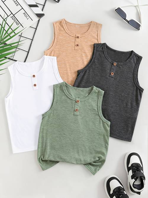4pcs comfortable baby boy tank tops summer clothes newborn infant boy black white green yellow classic easy sleeveless vest undershirt 0 1 2 3 years old 6 9 months suitable for outdoor play casual party holiday gift