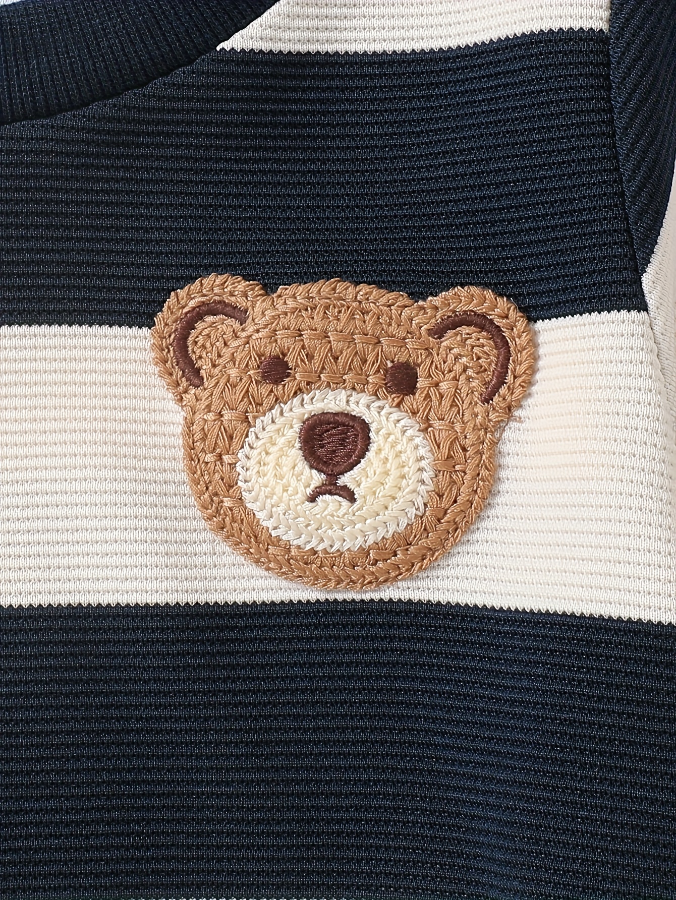 2pcs denim set with striped long sleeves cute 3d bear patch for adorable charm warm and comfortable soft light beige friendly fabric elastic waistband for easy on off   outdoor Product details 17