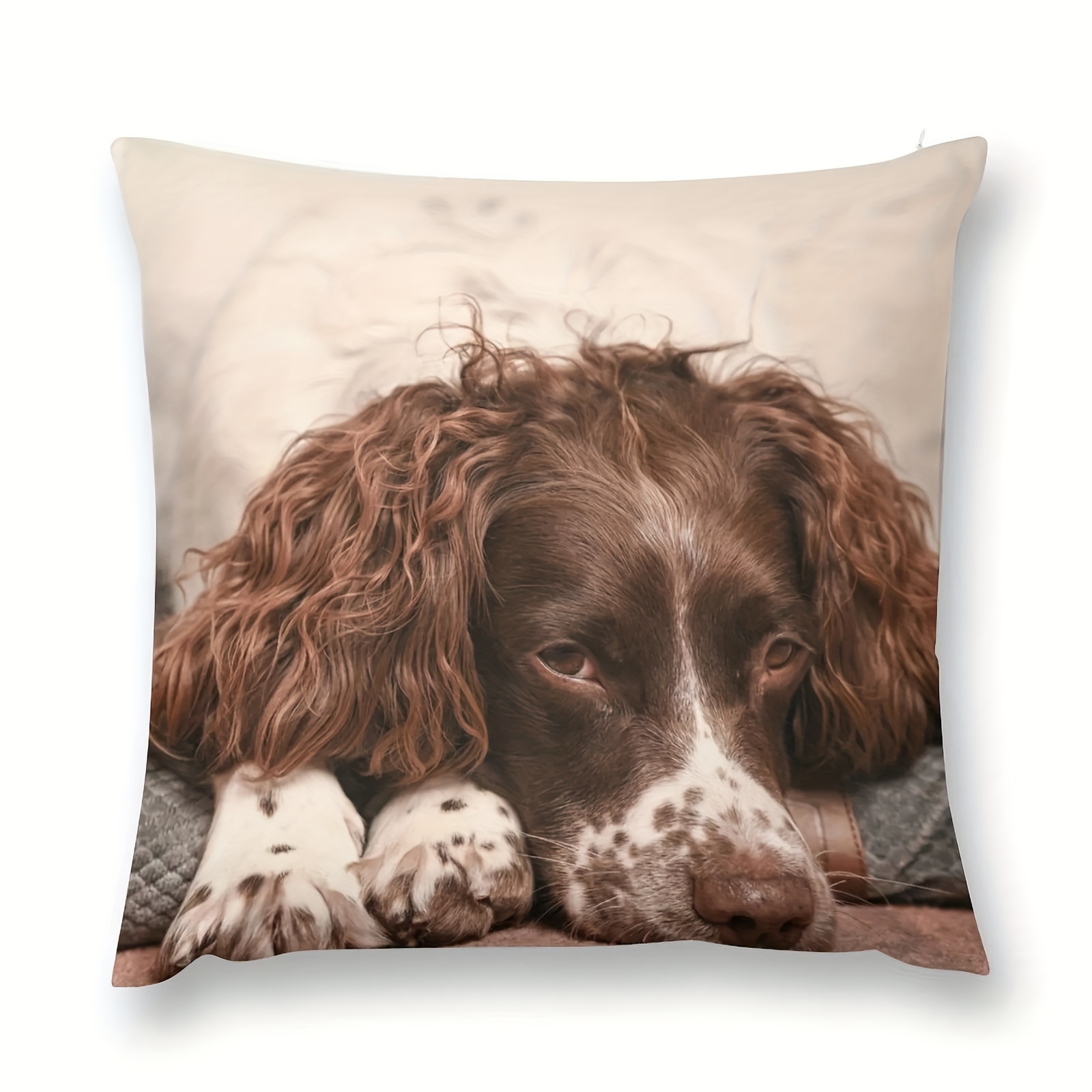 

1pc Cute English Springer Spaniel Short Plush Throw Pillow Cover Dog Puppy Animal Art Decor Pillow Case For Couch Bed Sofa Dog Lover Gift 18x18 Inch (no Pillow Core)