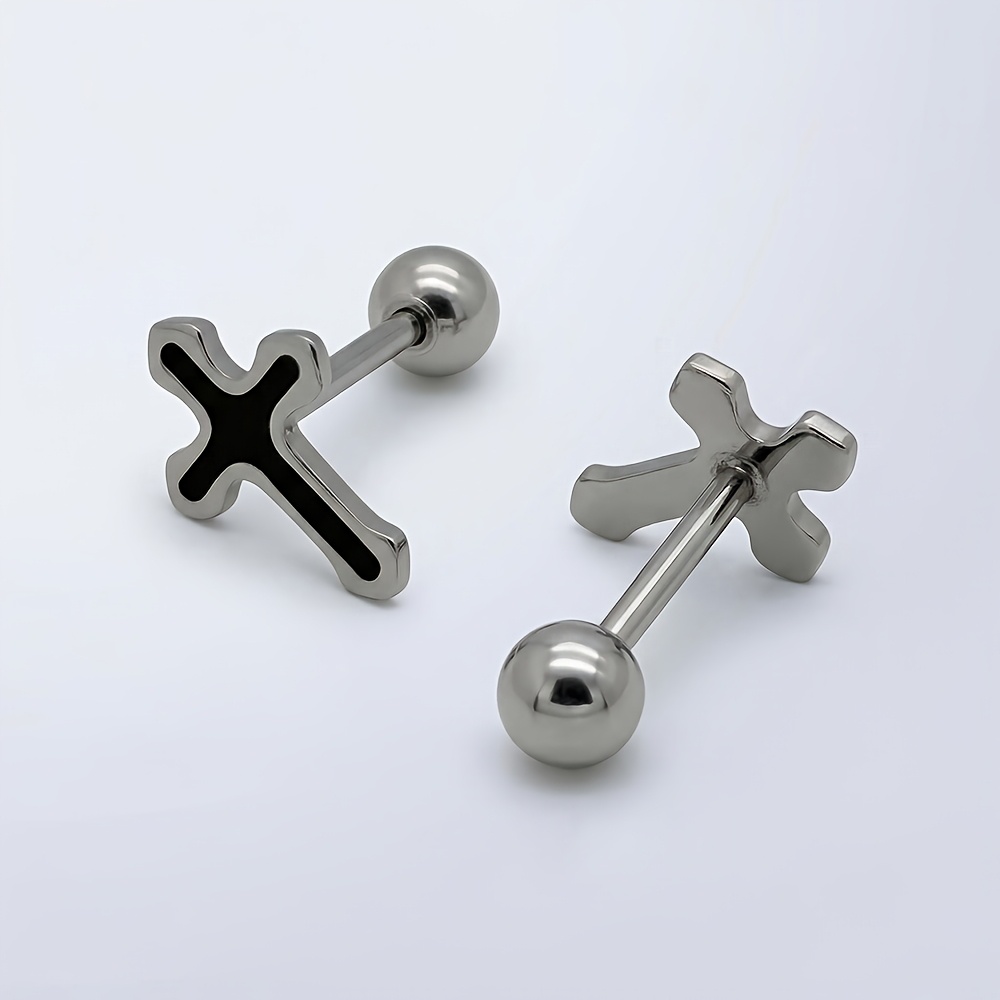 TEMU 1 Pair Of Minimalist And Stylish Unisex Titanium Stainless Steel Stud Earrings Cross Design Dark Style Christmas, Thanksgiving, New Year's