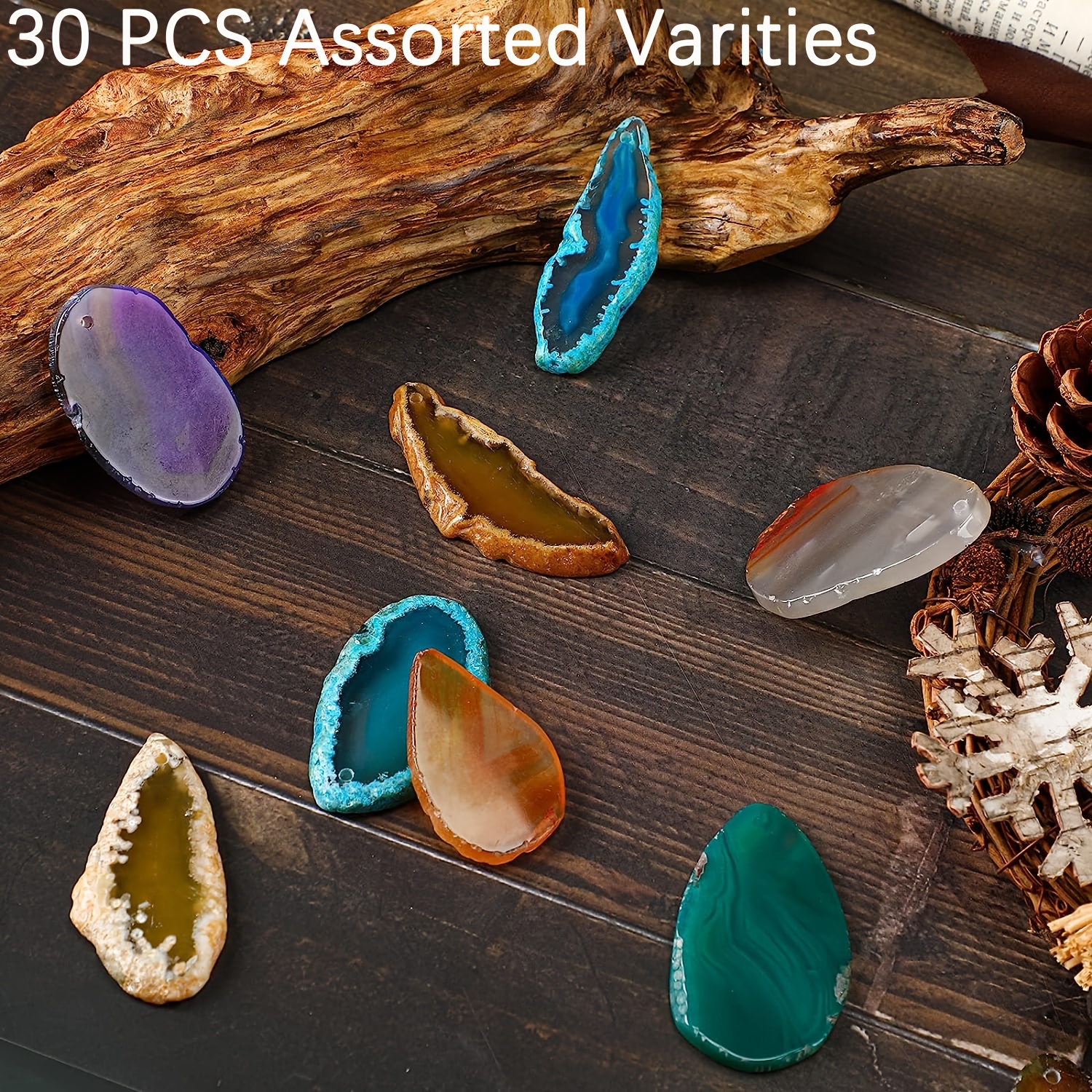 TEMU 10/20/30pcs Wind Chime Large Agate Slices Agate Pendants For Jewelry Making Jewelry Making Agate Slices Natural Agate Gemstone Slices Beading