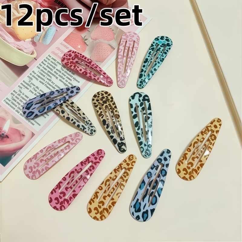 TEMU 12-delige set kleurrijke haarclips met luipaardprint - veelzijdige clips voor het vastzetten van losse haarlokken