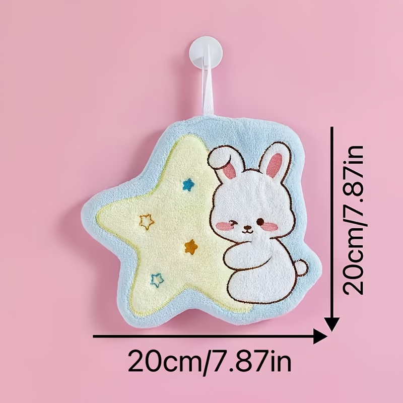 TEMU Cute Cartoon Starry Sky Rabbit, Rabbit Coral Fingertip Towel - Thickened, Absorbent, Non-shedding, Hanging Bathroom And Kitchen Towel | Modern