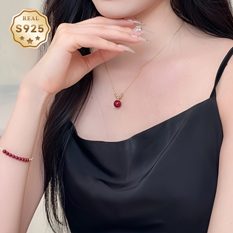 Red Cinnabar Necklace with Stylish S925 Silver Pendant