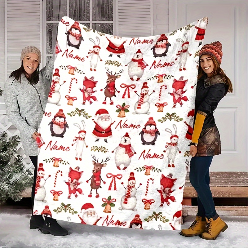 

Christmas Flannel Blanket - , & , , Snowman, Santa & Rabbit - For , Bed, , , , - Washable,