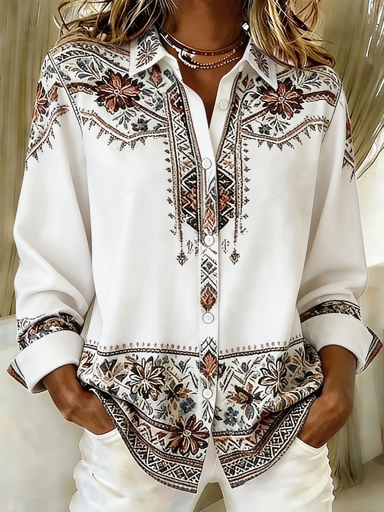 plus size plus size retro baroque floral print womens plus size button up long sleeve blouse open front top