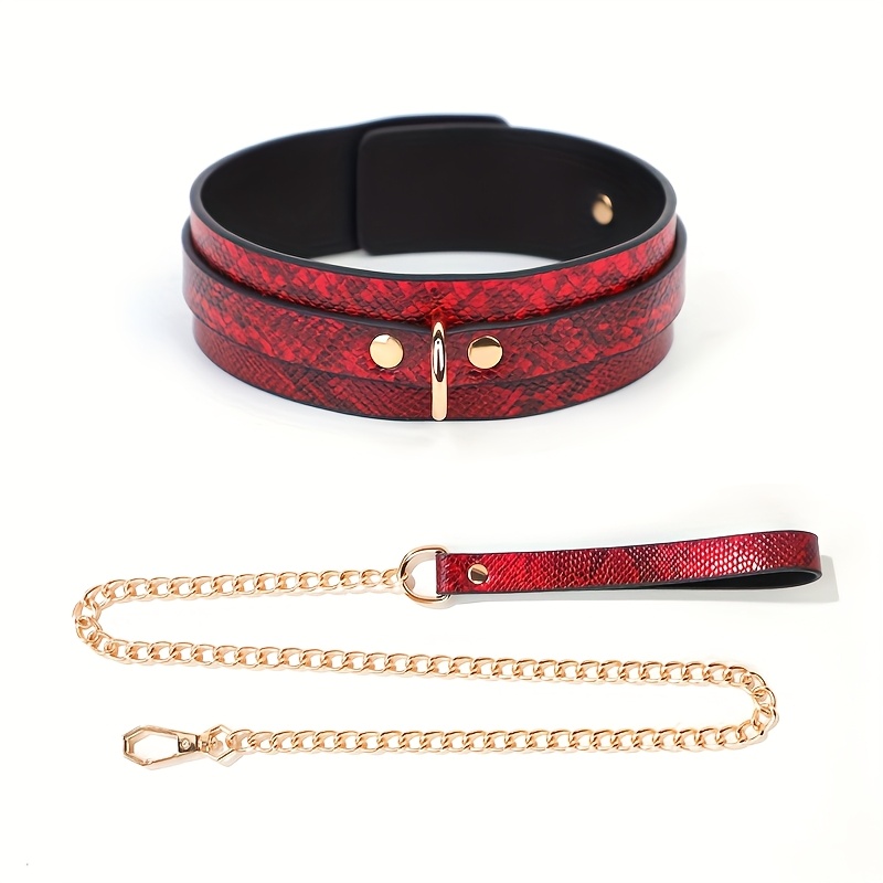 E-shop Hundehalsband mit doppellagigem rotem Schlangenmuster, hochwertiger Verarbeitung exquisiten Materialien, strapazierfähige Metallkettenleine