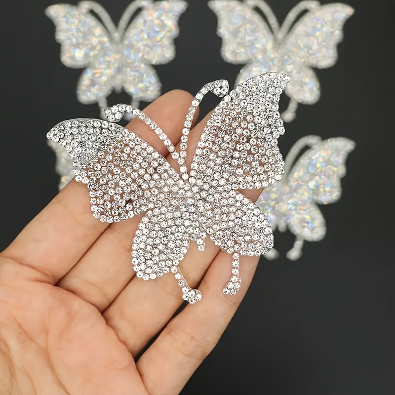 

2/4pcs Rhinestone Butterfly Patches, Sparkling Iron-on Applique Decals, 2.75 Inch Crystal Embellishments For Clothing, Jeans, Shoes, Bags, Hats Repair & Diy Decor Accessories