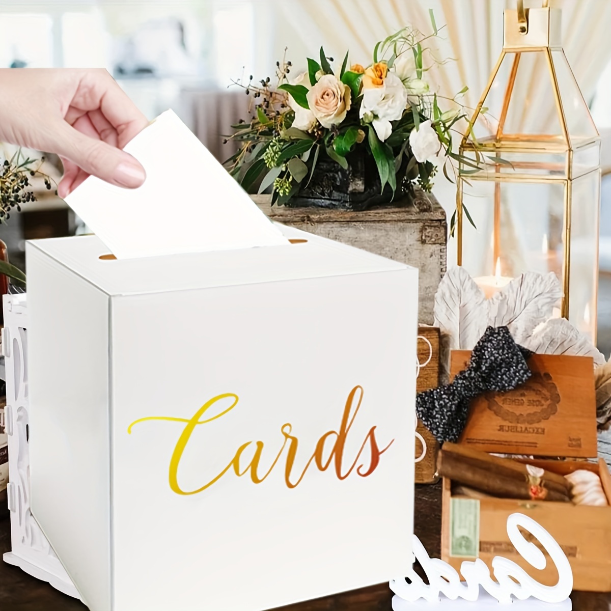 Boîte à Cartes De Mariage 22x22x22 Cm - Boîte Cadeau Avec Fente Pour Enveloppes, Argent, Cagnotte Anniversaire - 10