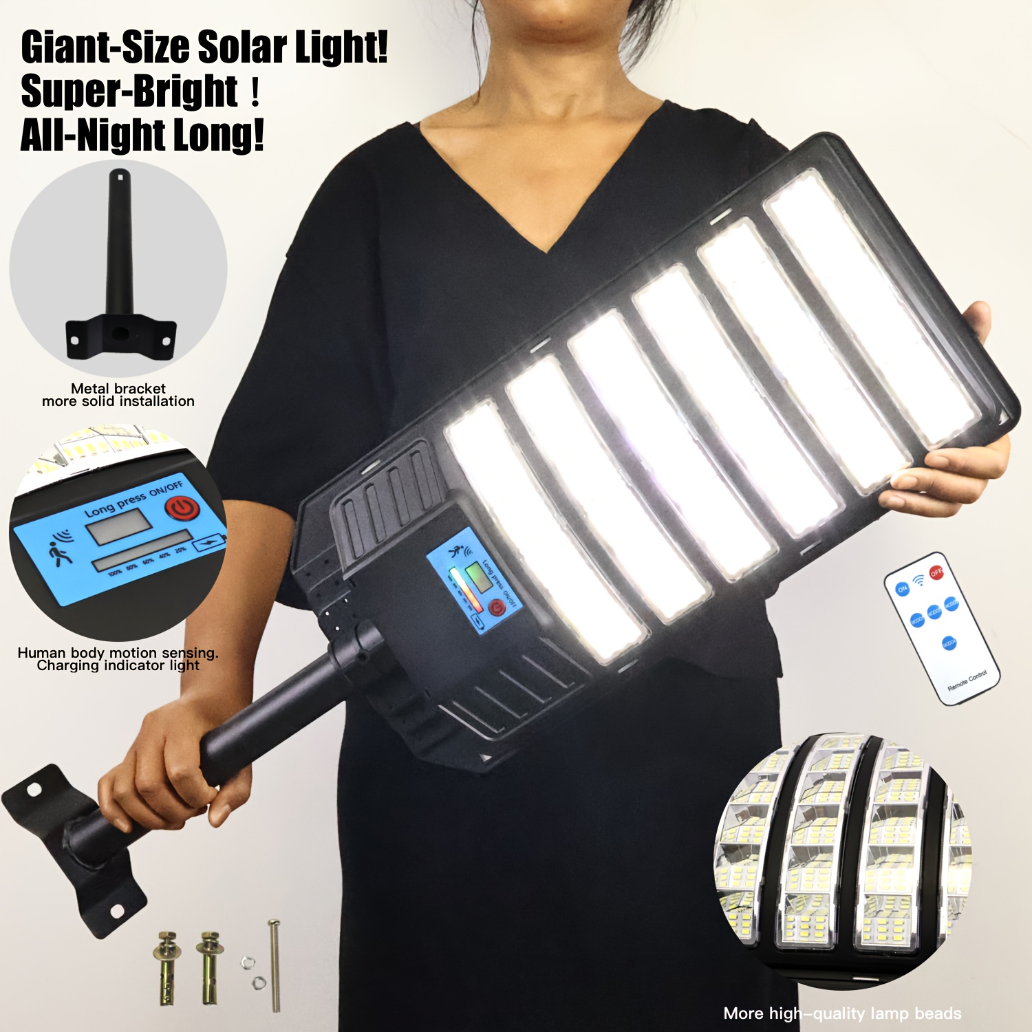 1pc solar-powered led street light with remote   sensor, 15-20m detection range, ip65   for garden, yard, fence, modern outdoor lighting, solar-powered lamp,  , sleek lamp design, durable lampshade 0