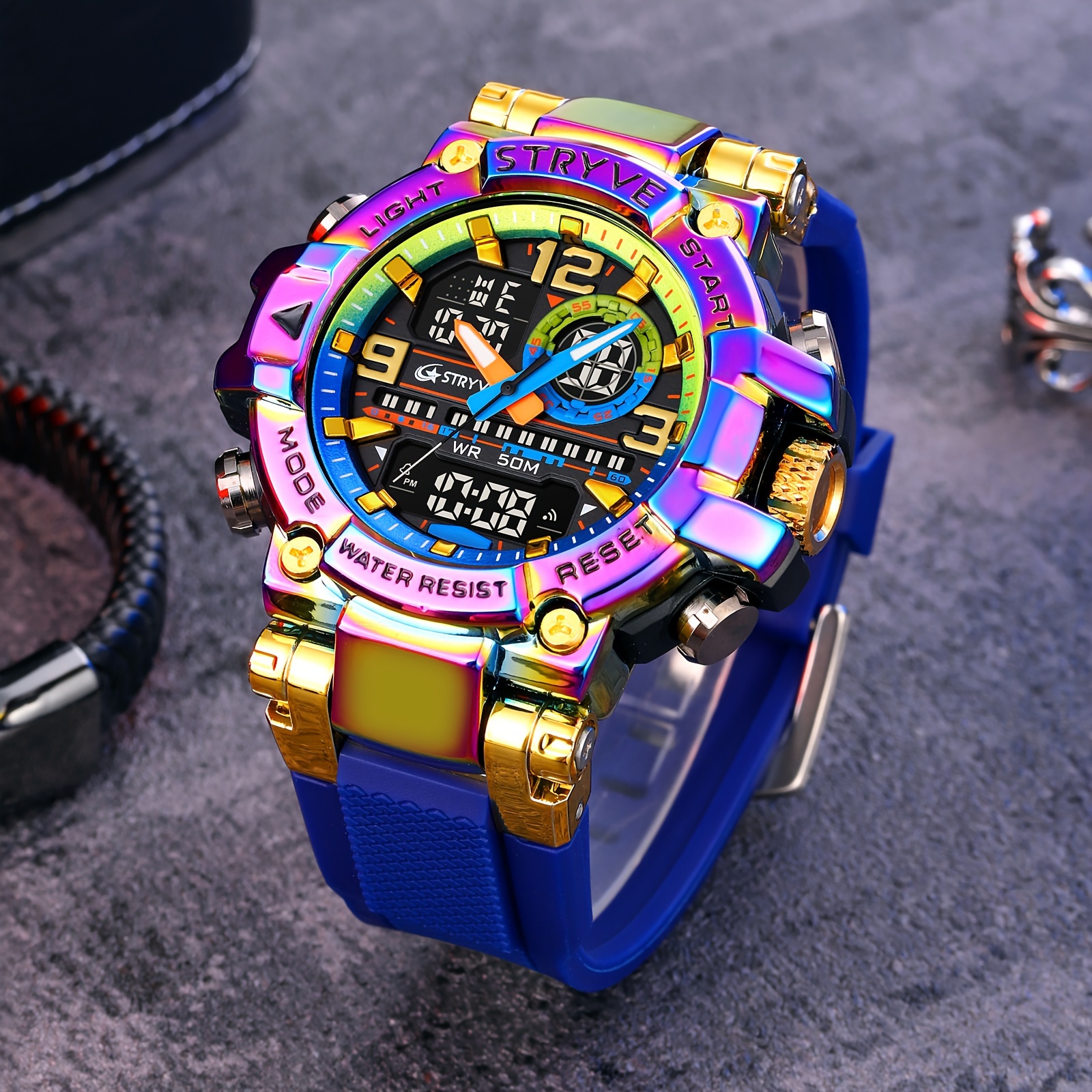  multi functional dual display luminous digital wristwatch silicone strap colorful sports watches details 3
