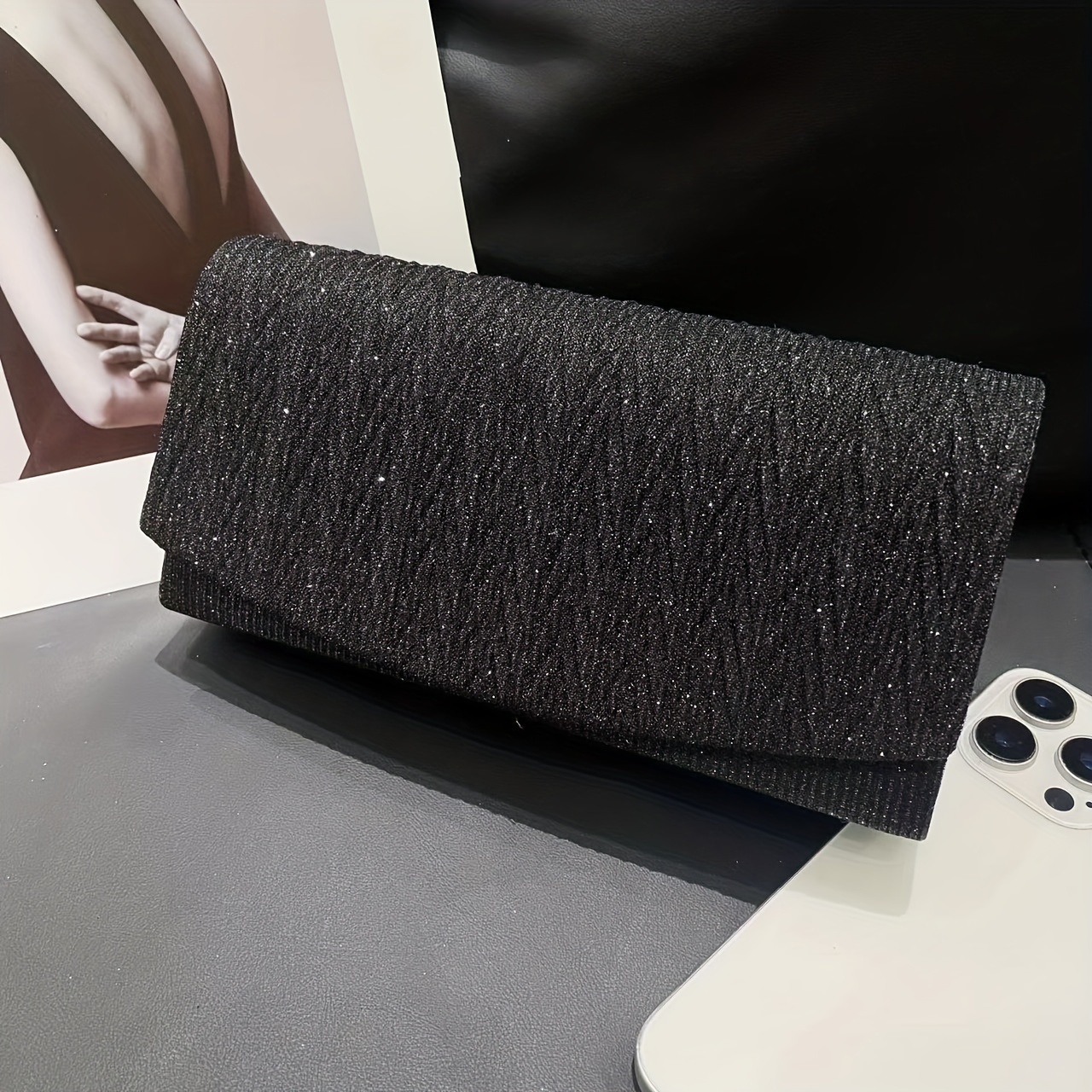 E-shop Exquisite, glatte -Design Clutch, funkelnde Umschlag Damen Abendtasche, Karneval Ball Hochzeit Party Dinner Tasche