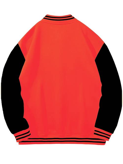 mens lightweight fleece lined varsity jacket casual baseball collar button closure machine washable polyester red black regular fit with pockets for winter casual attire trendy outerwear durable fabric stylish outerwear everyday wearers