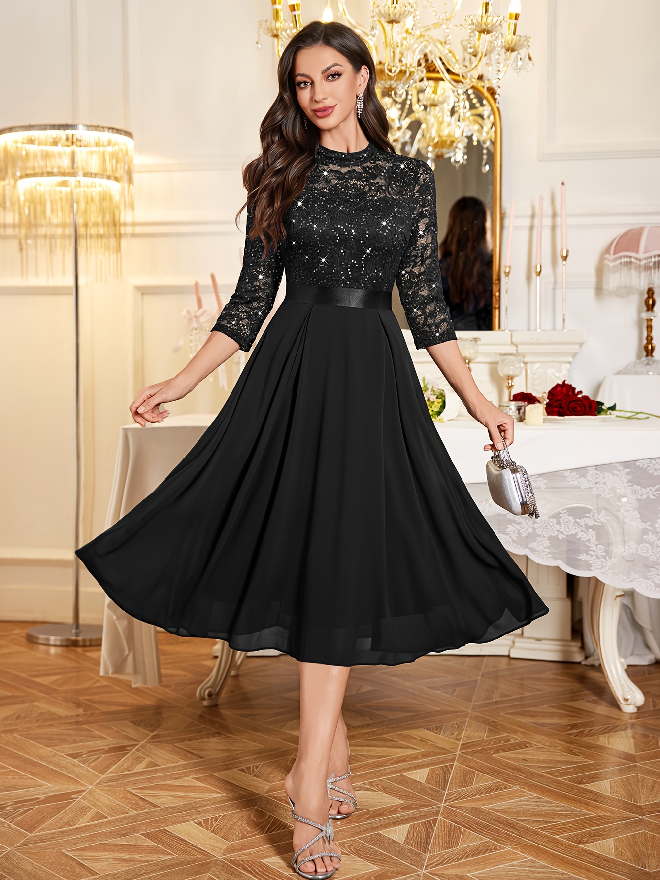 55811a womens elegant petite collar three quarter sleeve - Temu Oman