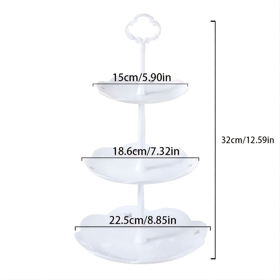 Image of 3-tier Dessert Stand White Plastic Fruit Plate, Cupcake Serving Tray For Party Wedding