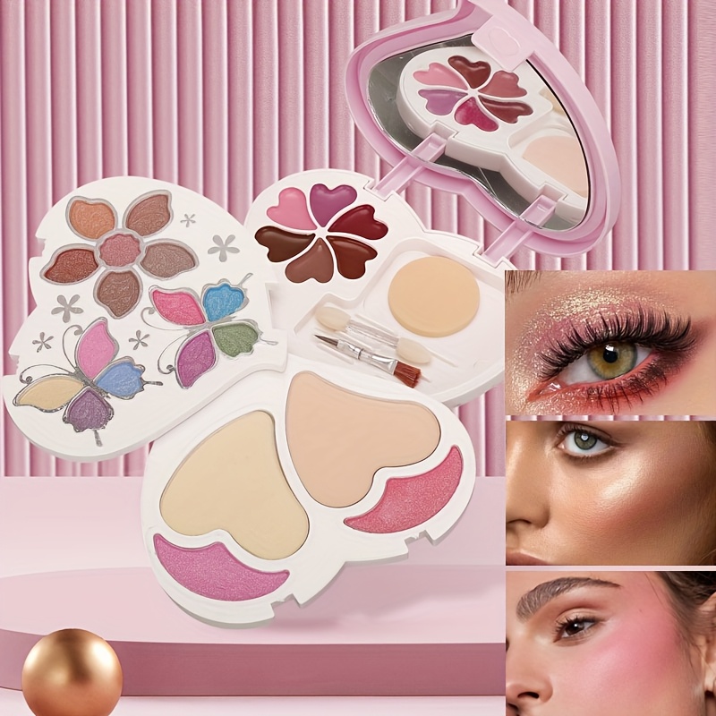   24 color makeup palette with 14 colors eyeshadow 2   2 powder 6 lip glosses dual head brush eye shadow brush and powder set   beginners multi functional   gift makeup brushes