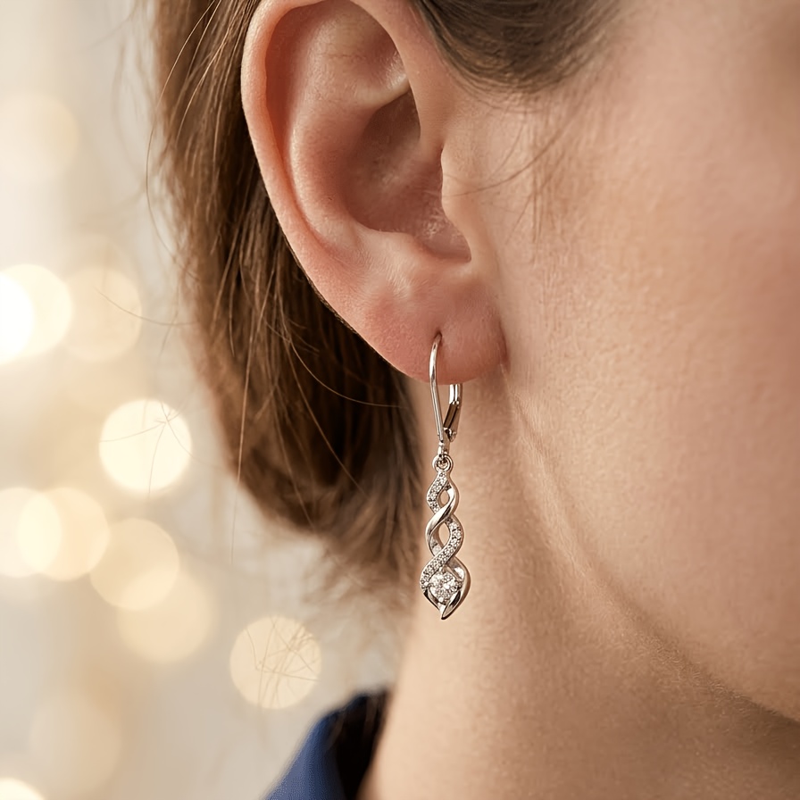 TEMU 1 Paire de Boucles d'Oreilles Pendantes Torsadées Faciles et Tendance en Synthétique Pavée pour Femme, Tenue Décontractée de Tous , de Travail
